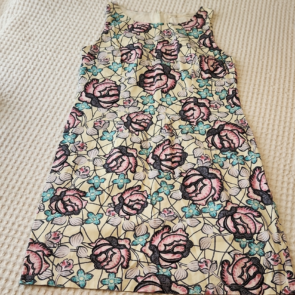 Teaberry Cream Floral Print Dress with Pink & Teal Accents Sz 10